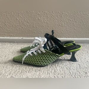 Ancuta Sarca Neon Green Mesh Lace-Up Slingback Heels